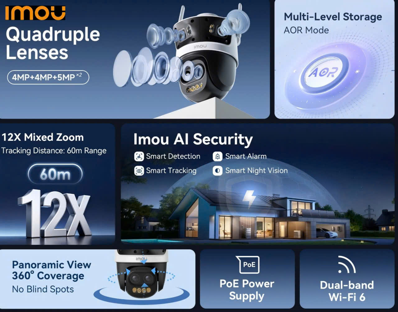 Quadruple lenses 12X Mixed zoom IMOU AI Security camera giá KM lh 0936766737